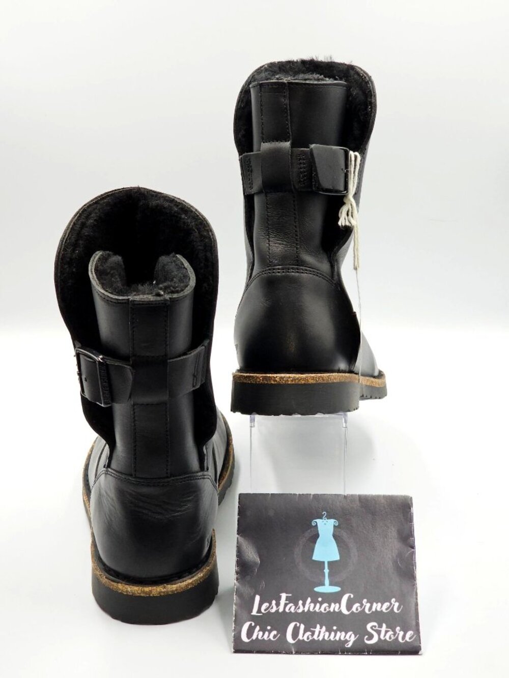 NWT Birkenstock Wo's Black Leather Uppsala Shearling Boots Sz 7.5 Men's 5 2742 - Picture 7 of 16